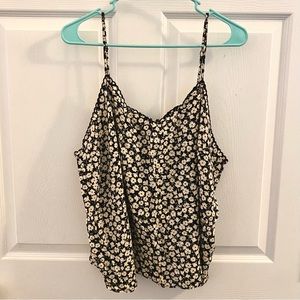 Old Navy Black and Cream Floral Cami Tank with Adjustable Straps Size XXL